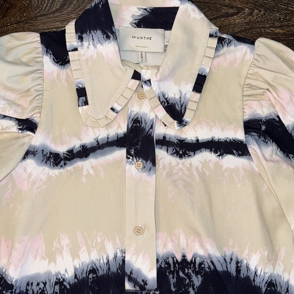 Munthe Tresco Tie Dye Button Down Shirt Sand Navy Pink Size 2 / 34 EUC - Picture 7 of 13